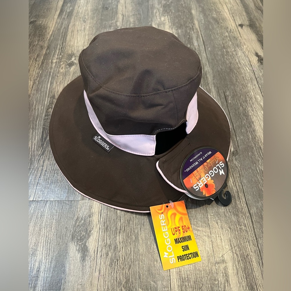 Sloggers Wide Brim Sun Hat NWT Ponytail Wear It All Weekend Chocolate UPF 50